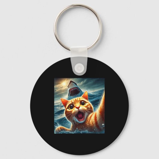 Cat Selfie With Shark Funny  Sleutelhanger (Voorkant)