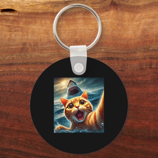Cat Selfie With Shark Funny  Sleutelhanger (Voorkant)
