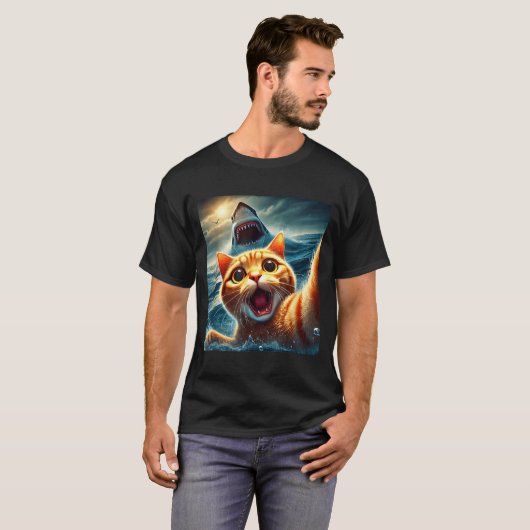 Cat Selfie With Shark Funny  T-shirt (Voorkant volledig)