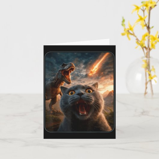 Cat Selfie With T-rex Dinosaur Funny Cat T Rex Shi Kaart (Gele Bloem)