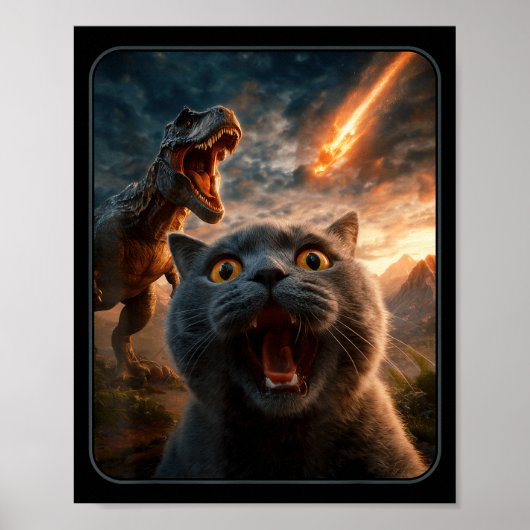 Cat Selfie With T-rex Dinosaur Funny Cat T Rex Shi Poster (Voorkant)