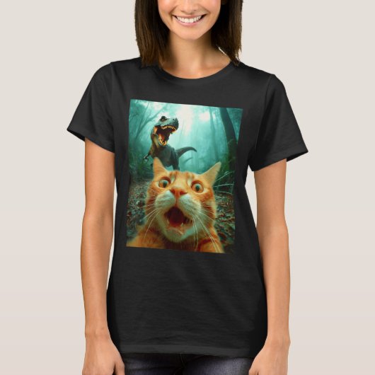 Cat Selfie With T-rex Dinosaur Trex Dino Men Women T-shirt (Voorkant)