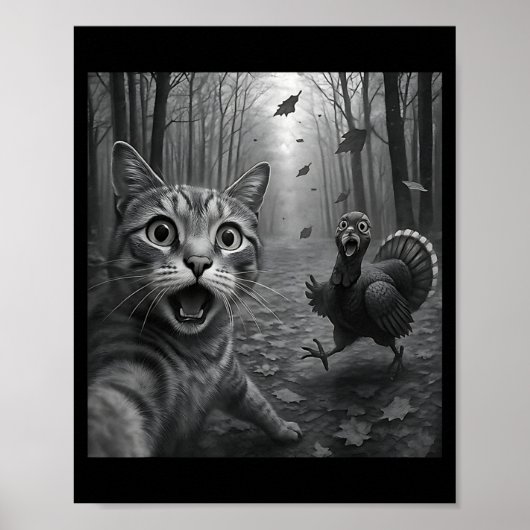 Cat Selfie With Turkey Funny Happy Thanksgiving Da Poster (Voorkant)