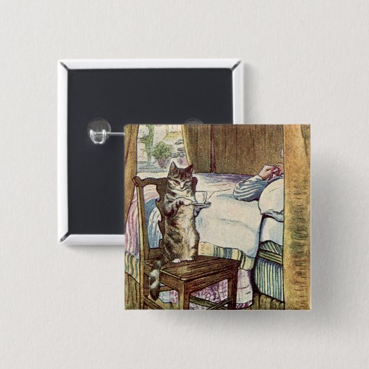 Cat Serves Tea - Beatrix Potter geïllustreerd Vierkante Button 5,1 Cm (Voorkant /achterkant)
