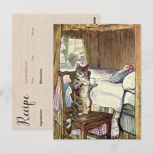 Cat Serving Tea Recipe Card Briefkaart (Voorkant / Achterkant)