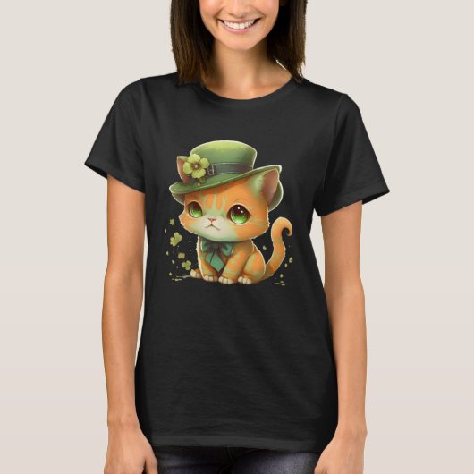 Cat Shamrock St Patrick s Day Leprechaun Hat Cute T-shirt (Voorkant)