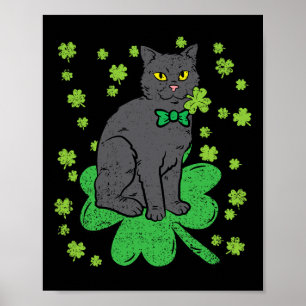 Cat Shamrock St Patricks Dag 4 Bladklaver Mannen W Poster