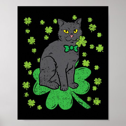 Cat Shamrock St Patricks Dag 4 Bladklaver Mannen W Poster (Voorkant)