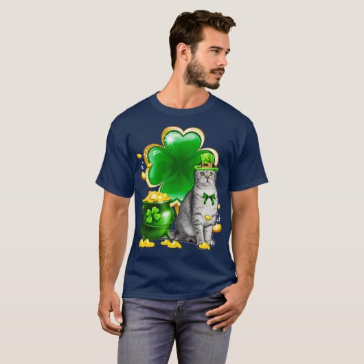 Cat Shamrock St Patricks Day Cat Irish Gift T-shirt (Voorkant volledig)