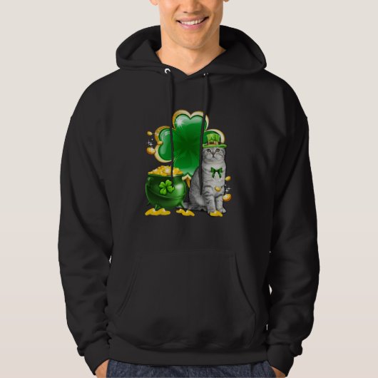 Cat Shamrock St Patricks Day Cat Meowy Irish Hoodie (Voorkant)