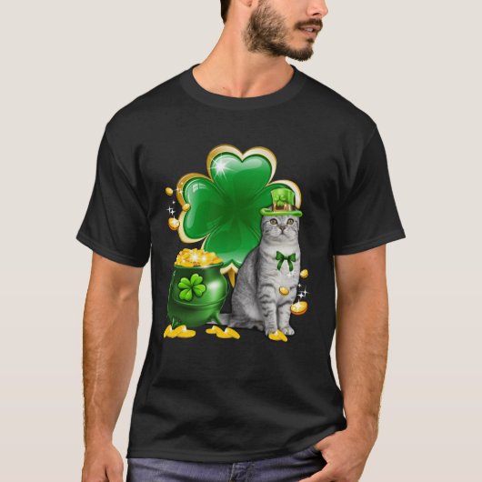 Cat Shamrock St Patricks Day Cat Meowy Irish T-shirt (Voorkant)