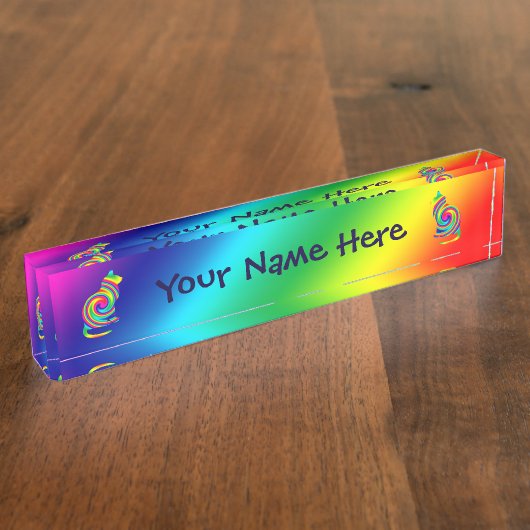 Cat Shaped Rainbow Twirl Naambordje (Zijkant)