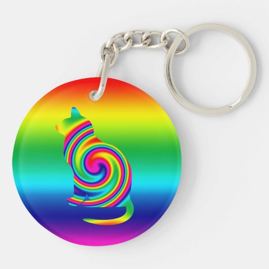 Cat Shaped Rainbow Twirl Sleutelhanger (Achterkant)