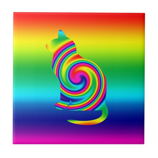 Cat Shaped Rainbow Twirl Tegeltje (Voorkant)