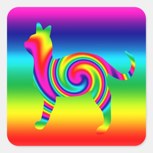 Cat Shaped Rainbow Twist Vierkante Sticker (Voorkant)