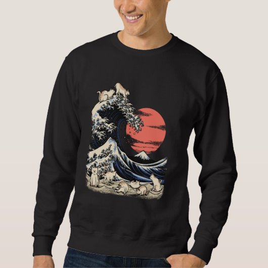 Cat Shirt Japanese Cat Kanagawa Wave Hokusai Kitte (Voorkant)