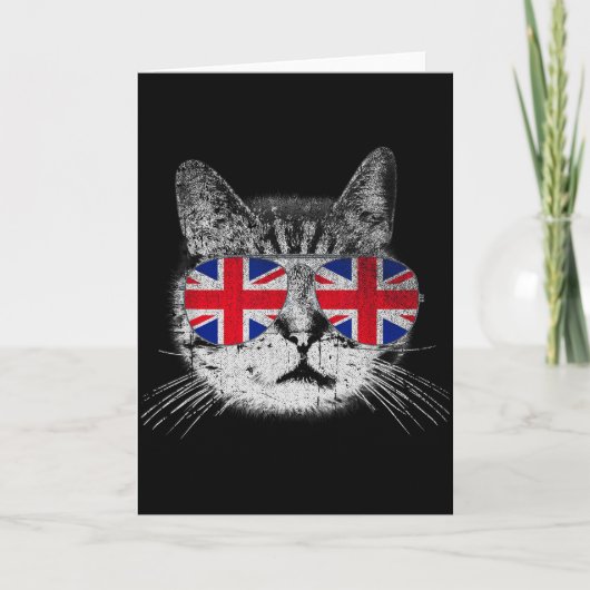 Cat Shirt Union Jack Flag Country Retro England Br Kaart (Voorkant)
