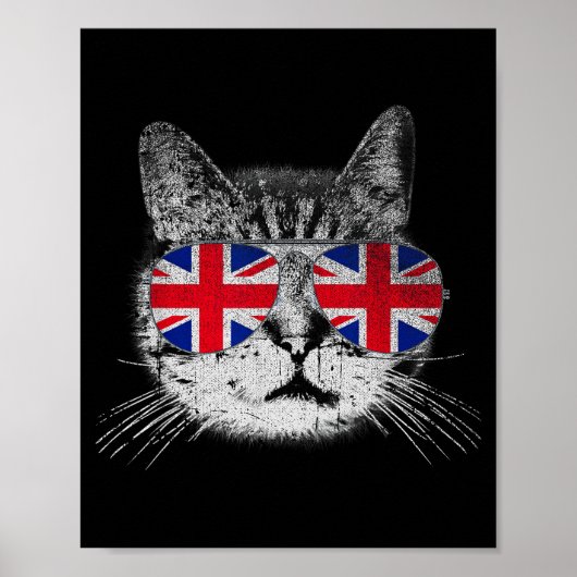 Cat Shirt Union Jack Flag Country Retro England Br Poster (Voorkant)