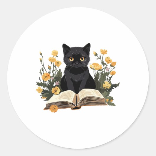 Cat Shirten voor vrouwen Boek Lover Shirt Schattig Ronde Sticker (Voorkant)