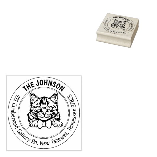 Cat Siberisch familie retouradres Rubberstempel (Gestempeld)