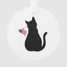 Cat Silhouette Amerikaanse Vlag Patriottische Huis Ornament