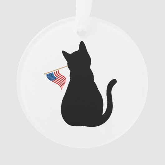 Cat Silhouette Amerikaanse Vlag Patriottische Huis Ornament (voorkant)