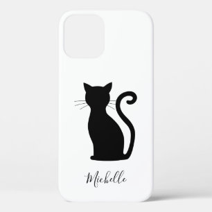 Cat Silhouette Black en White Name Cute Black Cat Case-Mate iPhone Case