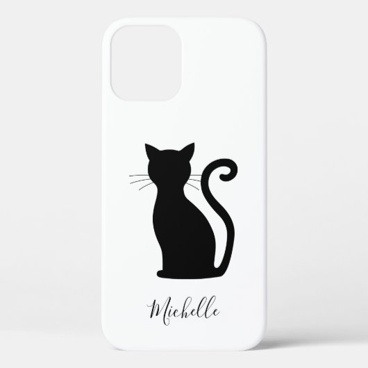 Cat Silhouette Black en White Name Cute Black Cat Case-Mate iPhone Case (Achterkant)
