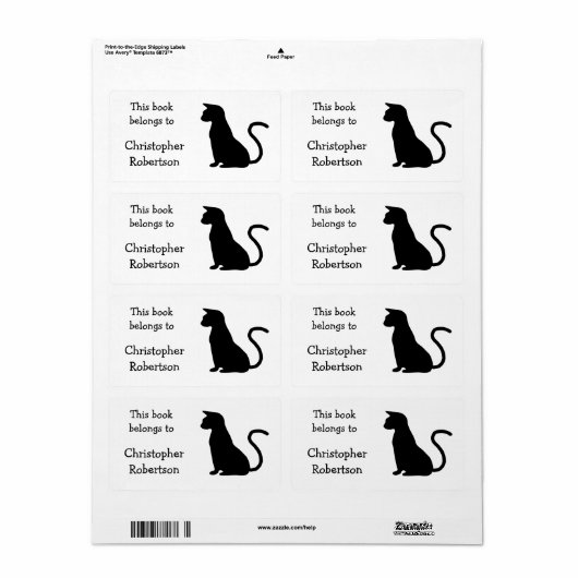 Cat Silhouette Book Bord Etiket (Full Sheet)