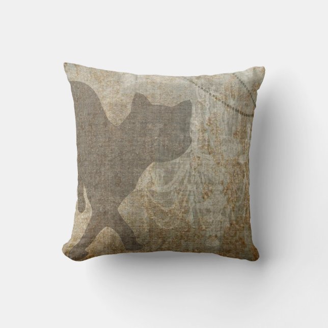 Cat Silhouette French Climier Faux Linen Kussen (Voorkant)