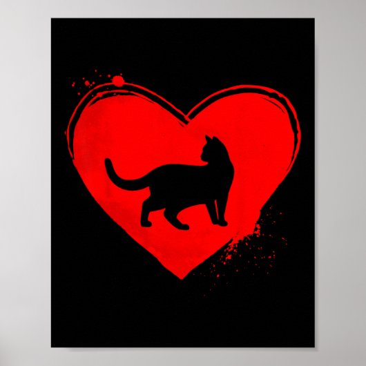 Cat Silhouette Hart Vorm Valentijn Kattenliefhebbe Poster (Voorkant)