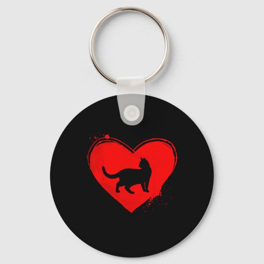 Cat Silhouette Hart Vorm Valentijn Kattenliefhebbe Sleutelhanger (Voorkant)