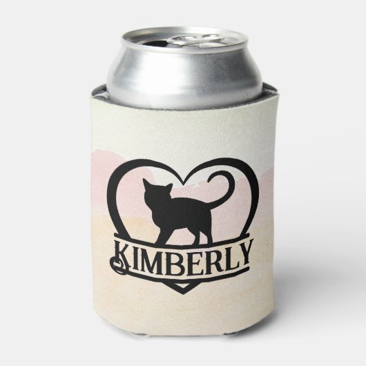 Cat Silhouette Heart Split Monogram Blikjeskoeler (Blikje Voorkant)