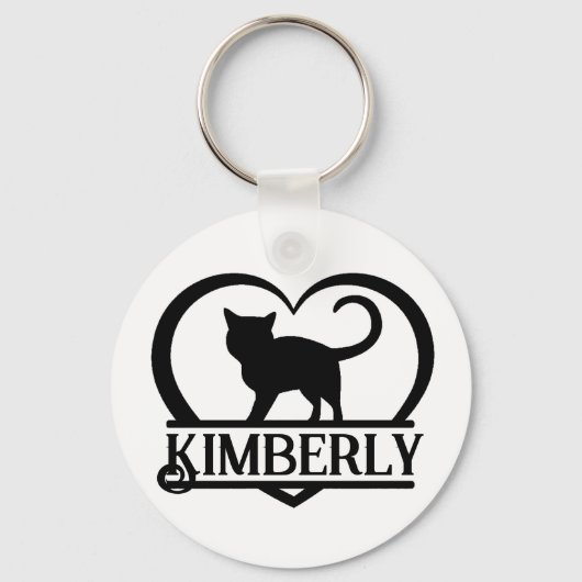 Cat Silhouette Heart Split Monogram Sleutelhanger (Voorkant)