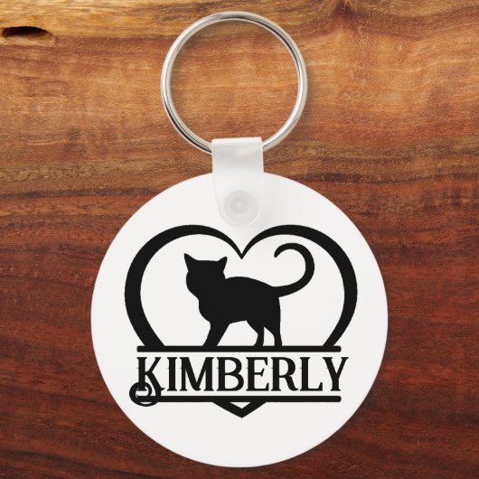 Cat Silhouette Heart Split Monogram Sleutelhanger (Voorkant)