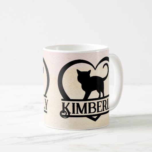 Cat Silhouette Heart Split Monogram Sunset Koffiemok (Voorkant rechts)