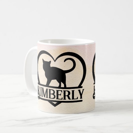 Cat Silhouette Heart Split Monogram Sunset Koffiemok (Voorkant links)