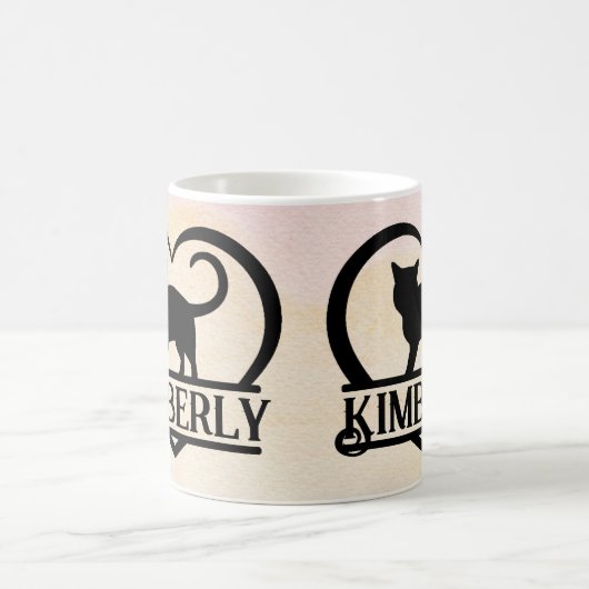 Cat Silhouette Heart Split Monogram Sunset Koffiemok (Center)