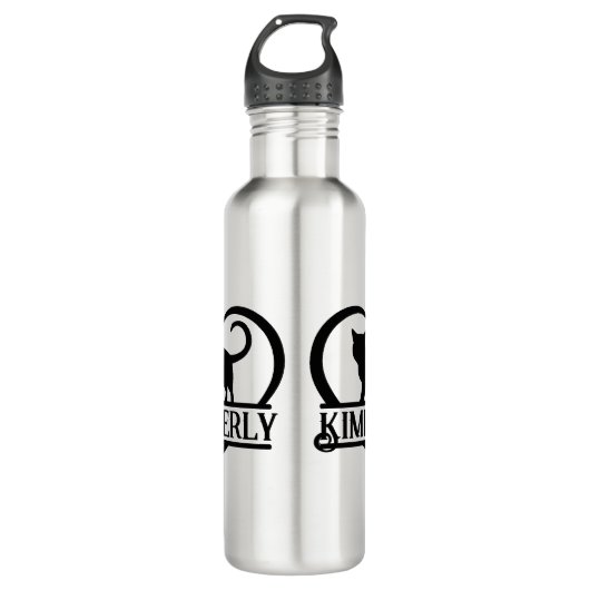 Cat Silhouette Heart Split Monogram Waterfles (Voorkant)