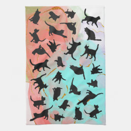 Cat Silhouette Kitchen Towel-inkt achtergrond Theedoek