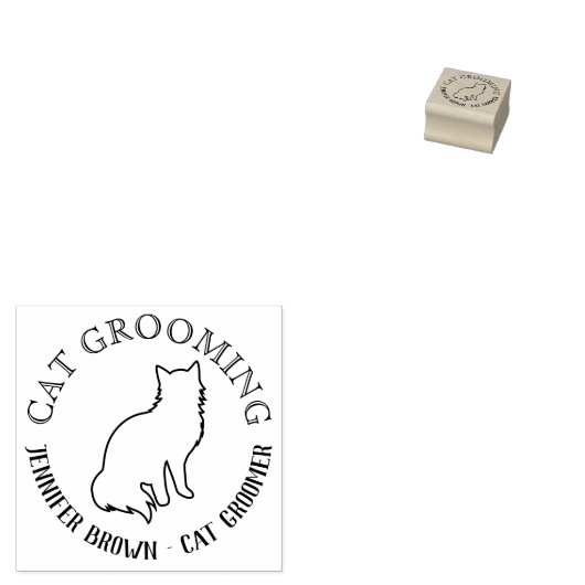 Cat silhouette logo, zithuisdier, mini rubberstempel (Gestempeld)