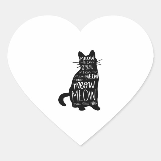 Cat Silhouette Meow Hart Sticker (Voorkant)