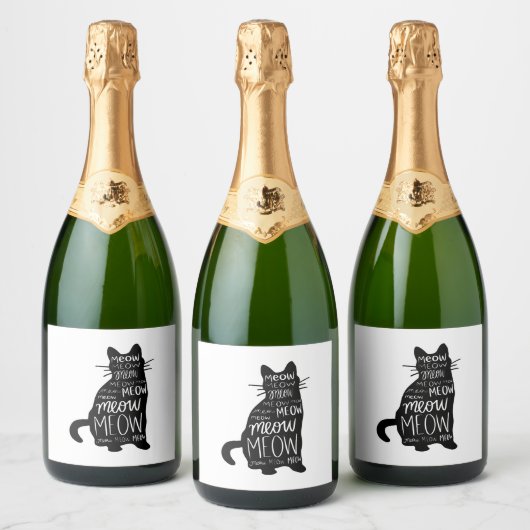 Cat Silhouette Meow Sparkling Wijnetiket (Flessen)