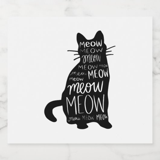 Cat Silhouette Meow Sparkling Wijnetiket (Enkel label)