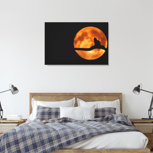 Cat Silhouette Moonlight Canvas Afdrukken (Insitu (Slaapkamer))