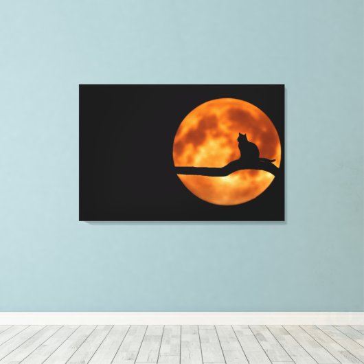 Cat Silhouette Moonlight Canvas Afdrukken (Insitu (Houten vloer))