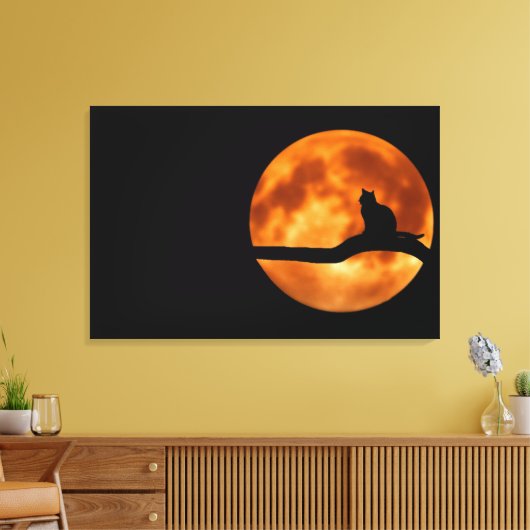 Cat Silhouette Moonlight Canvas Afdrukken (Insitu (Woonkamer))