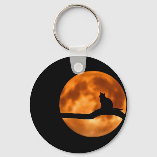 Cat Silhouette Moonlight. Knop Personaliseren Sleutelhanger (Voorkant)