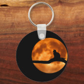 Cat Silhouette Moonlight. Knop Personaliseren Sleutelhanger (Voorkant)