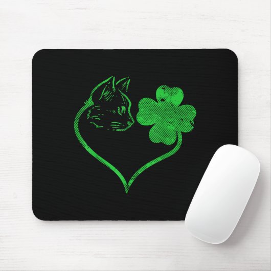 Cat Silhouette Shamrock St Patricks Day Kitten Lov Muismat (Met muis)